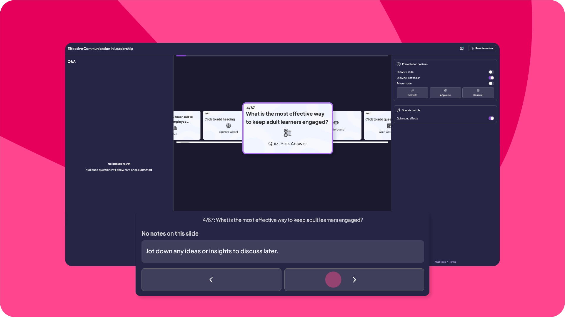 AhaSlides quiz used to icebreak during meetings